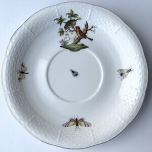 Herend Porcelain Rothschild Bird 743 Cream Soup Bowl Saucer Plate 7 1/4"